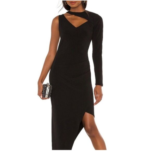NWT BCBG MaxAzria Black Asymmetric Midi Dress Size M - Picture 1 of 13